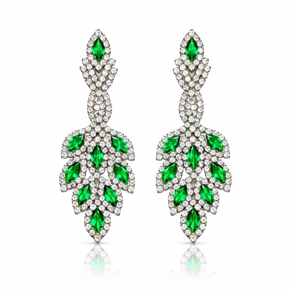 ⚜️ Elegant Classic Green and Clear Gems Drop Earrings
